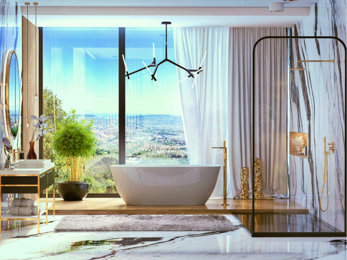 bathroom walk-in shower and bath tub